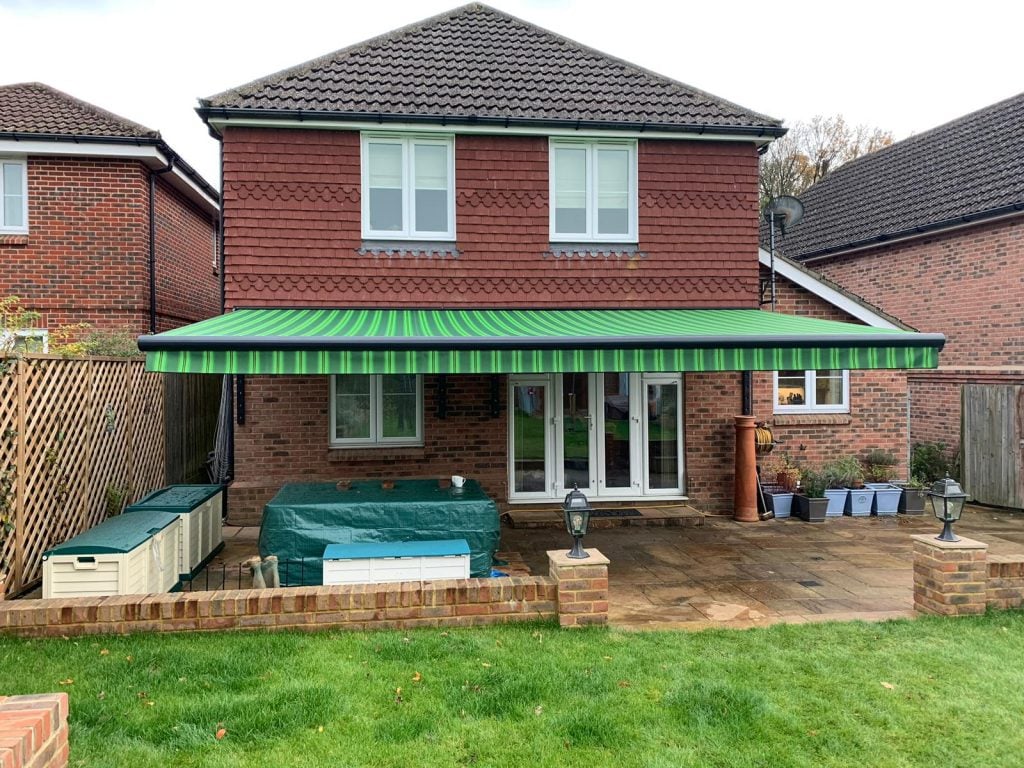 Green-striped patio awning