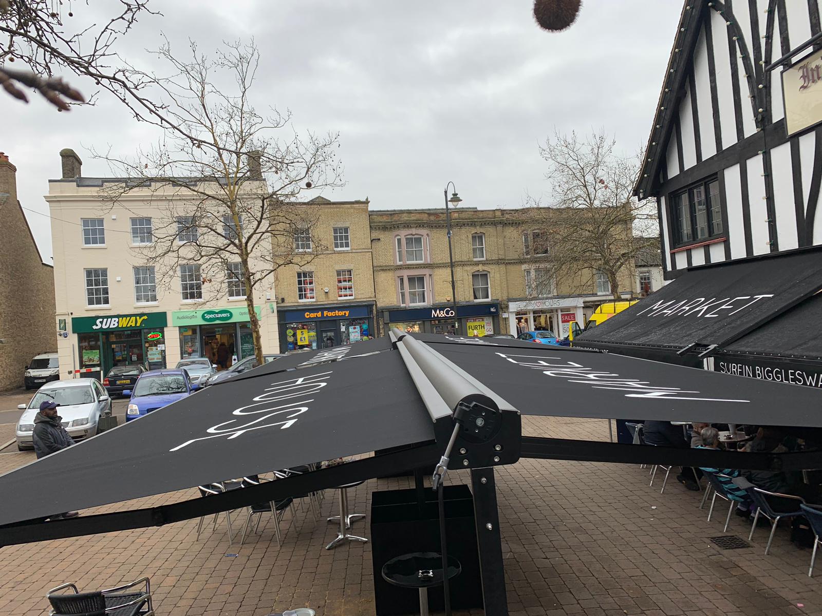 Surfin Café in Biggleswade back to back awnings - top view