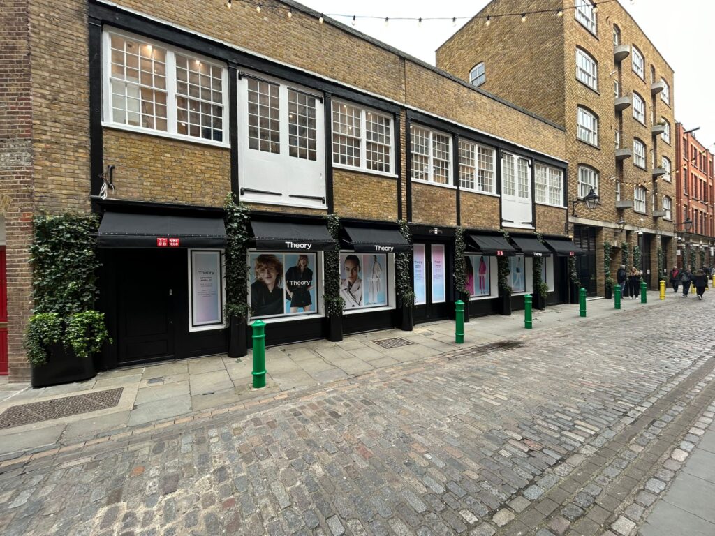 6 black awnings in Covent Garden