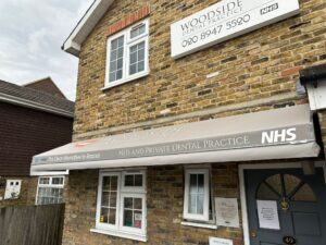 Brown grey awning of Dental practice/clinic